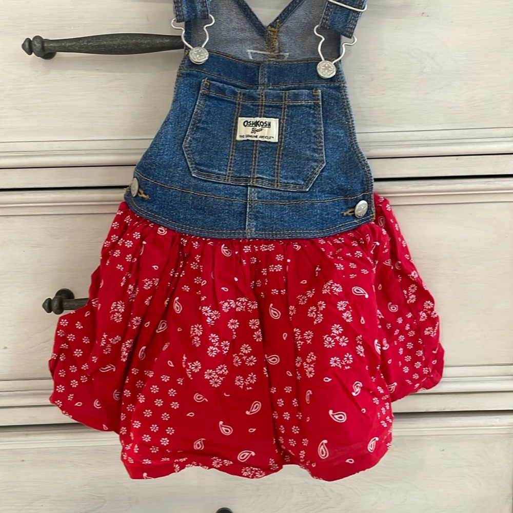 2T OshKosh red and denim overall dress